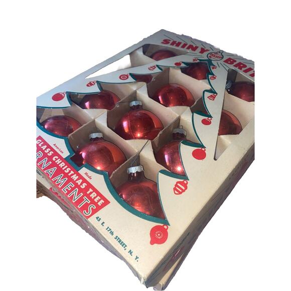 Vintage Shiny Brite Ornaments Red With Original Box - Picture 8 of 9
